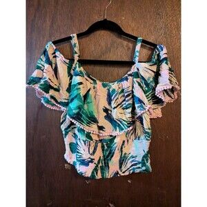 Torrid 1x Floral Smocked Cold Shoulder Crop Top